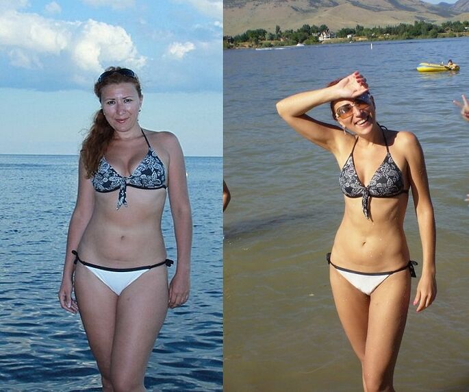 Foto antes e despois da dieta de trigo sarraceno